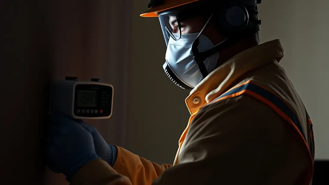 Professionnel en protection individuelle mesure la présence d'amiante.