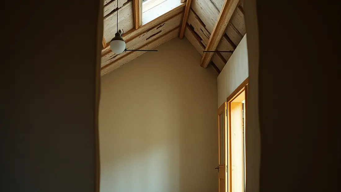 Plafond en dalles d'amiante visible à travers une ouverture.