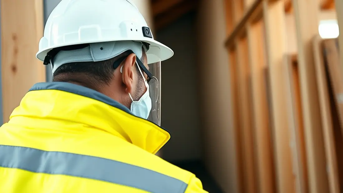 Technicien en protection individuelle examine le panneau d'isolation en amiante