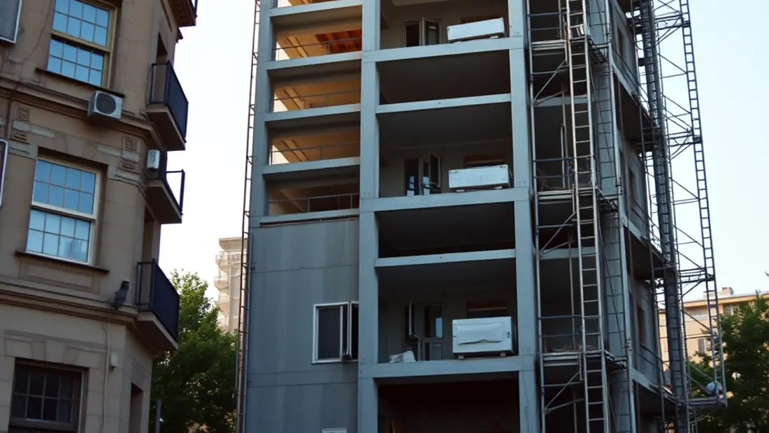 Bâtiment en construction avec matériaux d'amiante.