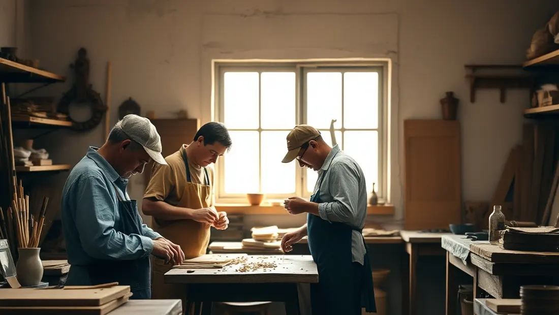 Artisans travaillant ensemble dans un atelier